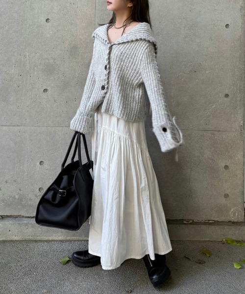 LAULEN(ローレン)の「ribbon sailor color knit cardigan /リボンセーラーカラーリブニットカーディガン(カーディガン/ボレロ・レディース・アイボリー/グレー/チャコールグレー・FREE)」の19枚目の写真