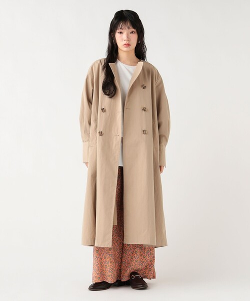 BEAMS HEART（ビームスハート）の「【ベストセラー】後ボタン ロングコート（ノーカラーコート・レディース・オリーブ/ネイビー/ベージュ・MEDIUM/SMALL）」の9枚目の写真