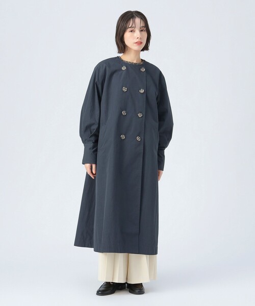 BEAMS HEART（ビームスハート）の「【ベストセラー】後ボタン ロングコート（ノーカラーコート・レディース・オリーブ/ネイビー/ベージュ・MEDIUM/SMALL）」の14枚目の写真