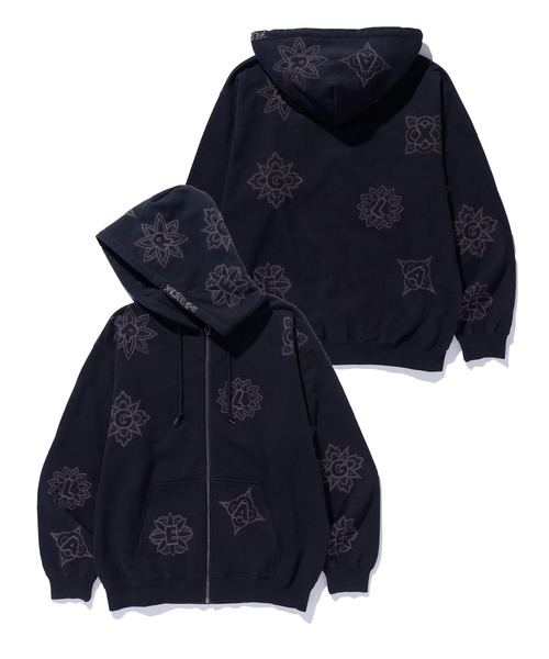 XLARGE（エクストララージ）の「ALLOVER EMBROIDERY ZIP UP HOODED SWEATSHIRT（パーカー・メンズ・ライトブルー/ブラック/ブラウン・L/M/S/XL）」の16枚目の写真