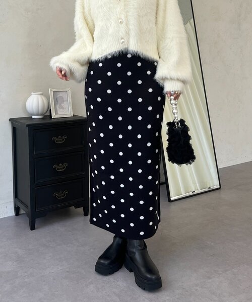 prose verse（プロズヴェール）の「ドットジャガードニットスカート（スカート・レディース・ブラック系その他・MEDIUM/LARGE/PM/PL/TM/TL）」の3枚目の写真