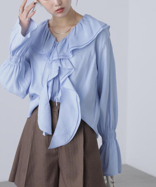 FREE'S MART（フリーズマート）の「ダブルラッフルフリルブラウス（シャツ/ブラウス・レディース・ホワイト系その他/ブルー/ホワイト・FREE）」の3枚目の写真