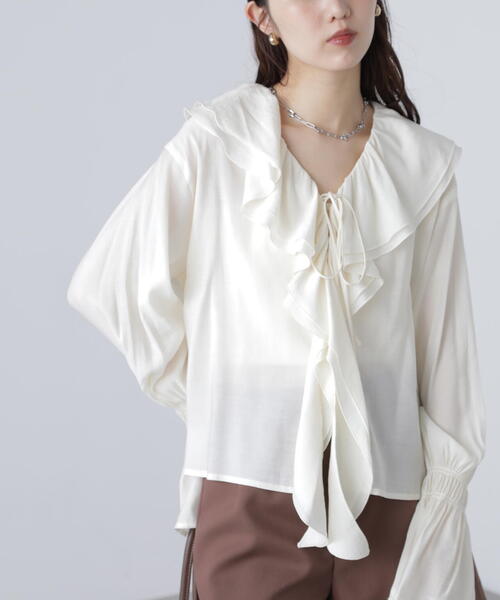 FREE'S MART（フリーズマート）の「ダブルラッフルフリルブラウス（シャツ/ブラウス・レディース・ホワイト系その他/ブルー/ホワイト・FREE）」の7枚目の写真