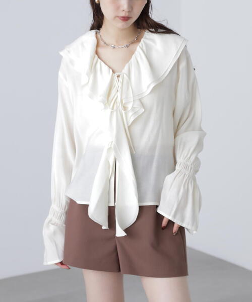 FREE'S MART（フリーズマート）の「ダブルラッフルフリルブラウス（シャツ/ブラウス・レディース・ホワイト系その他/ブルー/ホワイト・FREE）」の12枚目の写真