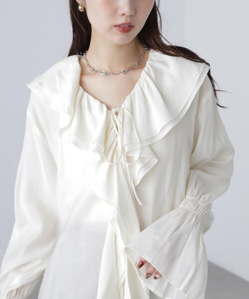 FREE'S MART（フリーズマート）の「ダブルラッフルフリルブラウス（シャツ/ブラウス・レディース・ホワイト系その他/ブルー/ホワイト・FREE）」の15枚目の写真