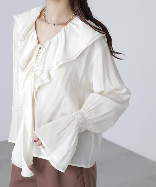 FREE'S MART（フリーズマート）の「ダブルラッフルフリルブラウス（シャツ/ブラウス・レディース・ホワイト系その他/ブルー/ホワイト・FREE）」の16枚目の写真