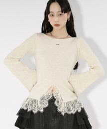 Ezick | lace-trimmed rib knit ヘムレースリブニット(ニット/セーター)