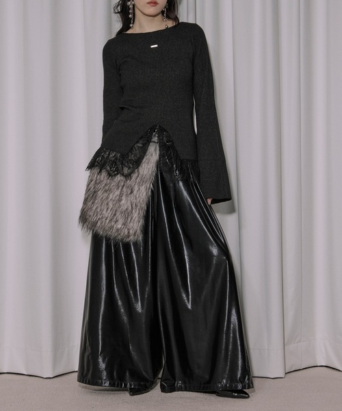 Ezick（エジック）の「lace-trimmed rib knit ヘムレースリブニット（ニット/セーター・レディース・ボルドー/ブラック/アイボリー/ライトブルー・FREE）」の20枚目の写真