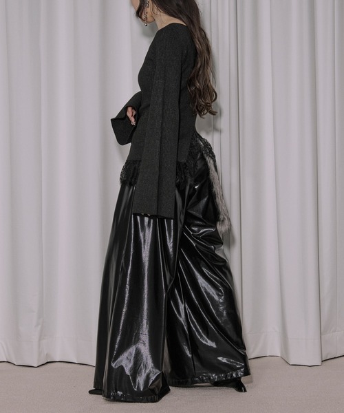 Ezick（エジック）の「lace-trimmed rib knit ヘムレースリブニット（ニット/セーター・レディース・ボルドー/ブラック/アイボリー/ライトブルー・FREE）」の21枚目の写真