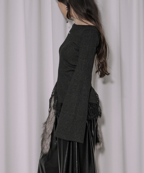 Ezick（エジック）の「lace-trimmed rib knit ヘムレースリブニット（ニット/セーター・レディース・ボルドー/ブラック/アイボリー/ライトブルー・FREE）」の15枚目の写真