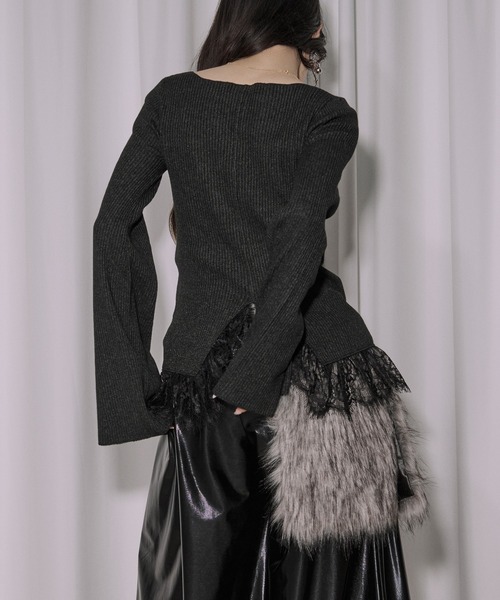 Ezick（エジック）の「lace-trimmed rib knit ヘムレースリブニット（ニット/セーター・レディース・ボルドー/ブラック/アイボリー/ライトブルー・FREE）」の18枚目の写真