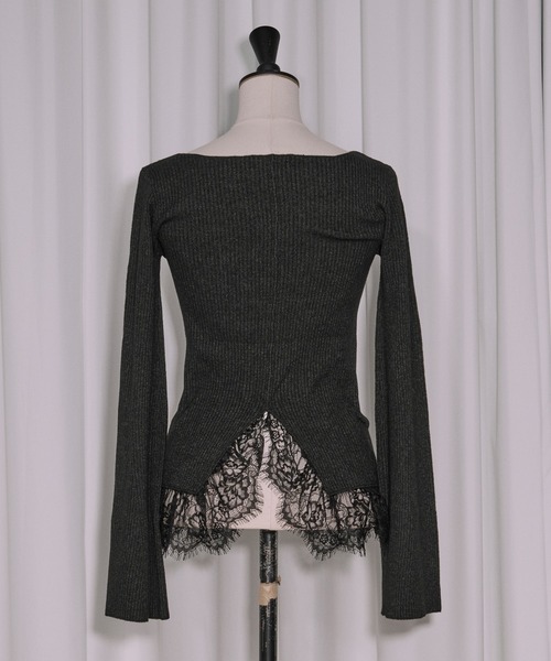 Ezick（エジック）の「lace-trimmed rib knit ヘムレースリブニット（ニット/セーター・レディース・ボルドー/ブラック/アイボリー/ライトブルー・FREE）」の6枚目の写真