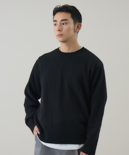セール】【kuros'オリジナル】ウールカシミヤ クルーネックプル