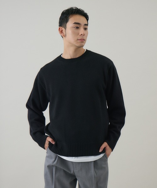 セール】【kuros'オリジナル】ウールカシミヤ クルーネックプル
