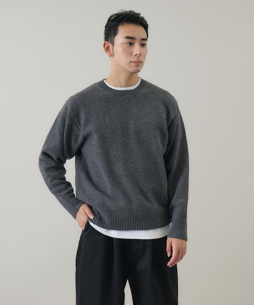 セール】【kuros'オリジナル】ウールカシミヤ クルーネックプル