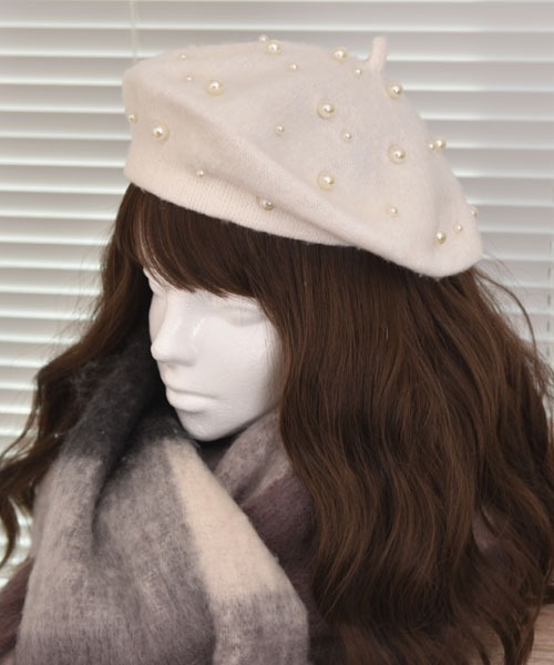 VIBGYOR Women（ヴィブジョー　ウィメン）の「【urge select】パール ガーリー ニット ベレー帽（ハンチング/ベレー帽・レディース・ブラック/チャコール/ボルドー/ホワイト・FREE）」の2枚目の写真