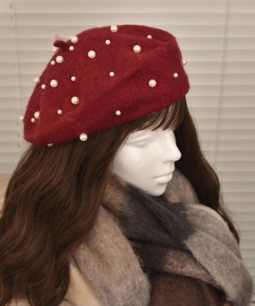 VIBGYOR Women（ヴィブジョー　ウィメン）の「【urge select】パール ガーリー ニット ベレー帽（ハンチング/ベレー帽・レディース・ブラック/チャコール/ボルドー/ホワイト・FREE）」の4枚目の写真
