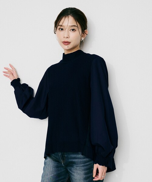 UNTITLED(アンタイトル)の「【TORRAZZO DONNA】ニット×ファブリック ハイブリッドブラウス(シャツ/ブラウス・レディース・ネイビー/ブラック/ブラック系4・02)」の3枚目の写真