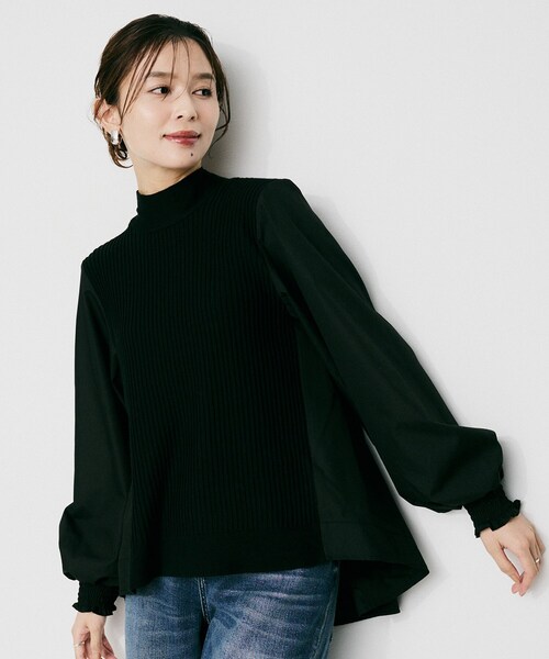 UNTITLED(アンタイトル)の「【TORRAZZO DONNA】ニット×ファブリック ハイブリッドブラウス(シャツ/ブラウス・レディース・ネイビー/ブラック/ブラック系4・02)」の17枚目の写真
