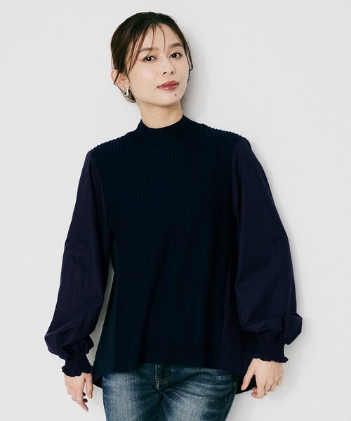 UNTITLED(アンタイトル)の「【TORRAZZO DONNA】ニット×ファブリック ハイブリッドブラウス(シャツ/ブラウス・レディース・ネイビー/ブラック/ブラック系4・02)」の21枚目の写真