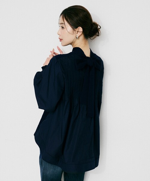 UNTITLED(アンタイトル)の「【TORRAZZO DONNA】ニット×ファブリック ハイブリッドブラウス(シャツ/ブラウス・レディース・ネイビー/ブラック/ブラック系4・02)」の22枚目の写真