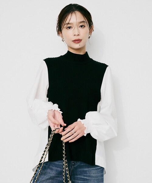 UNTITLED(アンタイトル)の「【TORRAZZO DONNA】ニット×ファブリック ハイブリッドブラウス(シャツ/ブラウス・レディース・ネイビー/ブラック/ブラック系4・02)」の4枚目の写真