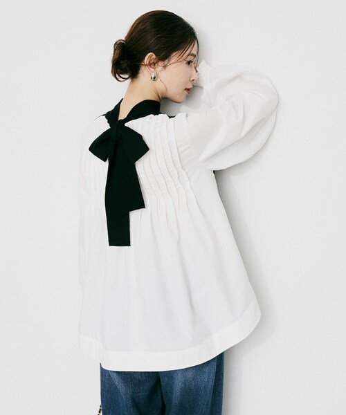 UNTITLED(アンタイトル)の「【TORRAZZO DONNA】ニット×ファブリック ハイブリッドブラウス(シャツ/ブラウス・レディース・ネイビー/ブラック/ブラック系4・02)」の5枚目の写真