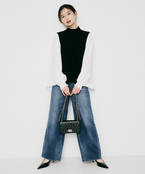 UNTITLED(アンタイトル)の「【TORRAZZO DONNA】ニット×ファブリック ハイブリッドブラウス(シャツ/ブラウス・レディース・ネイビー/ブラック/ブラック系4・02)」の6枚目の写真