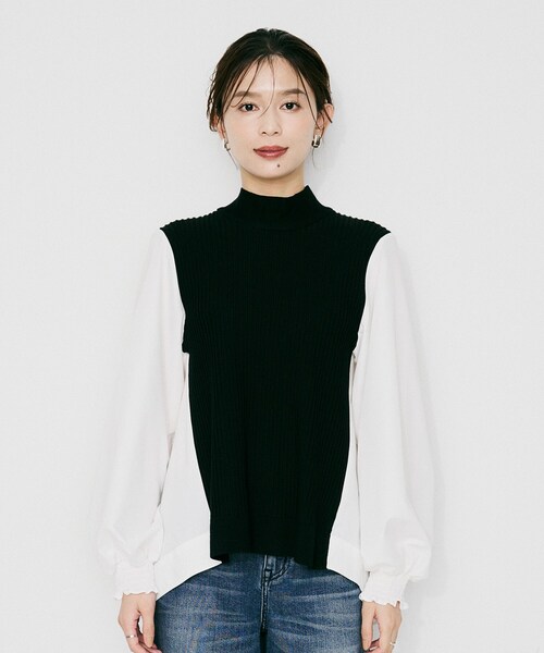 UNTITLED(アンタイトル)の「【TORRAZZO DONNA】ニット×ファブリック ハイブリッドブラウス(シャツ/ブラウス・レディース・ネイビー/ブラック/ブラック系4・02)」の8枚目の写真
