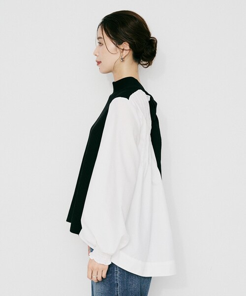 UNTITLED(アンタイトル)の「【TORRAZZO DONNA】ニット×ファブリック ハイブリッドブラウス(シャツ/ブラウス・レディース・ネイビー/ブラック/ブラック系4・02)」の9枚目の写真