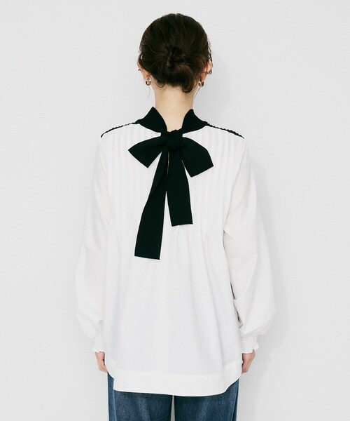 UNTITLED(アンタイトル)の「【TORRAZZO DONNA】ニット×ファブリック ハイブリッドブラウス(シャツ/ブラウス・レディース・ネイビー/ブラック/ブラック系4・02)」の10枚目の写真