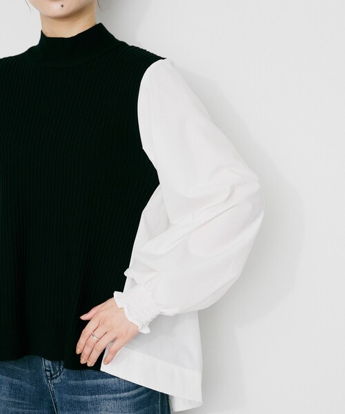 UNTITLED(アンタイトル)の「【TORRAZZO DONNA】ニット×ファブリック ハイブリッドブラウス(シャツ/ブラウス・レディース・ネイビー/ブラック/ブラック系4・02)」の13枚目の写真