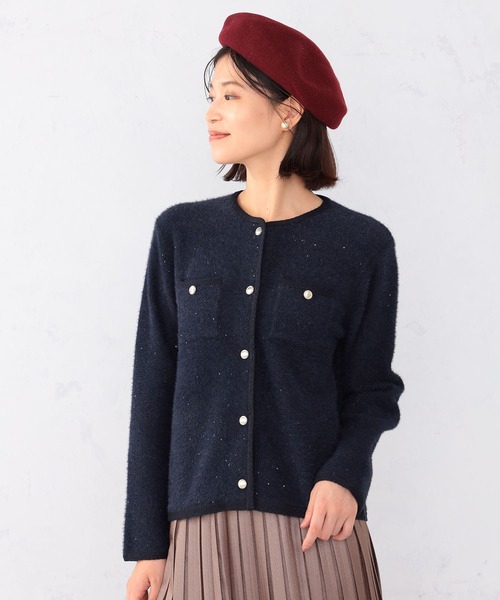 GALLORIA（ギャローリア）の「スパンコールニットカーディガン（カーディガン/ボレロ・レディース・ライトベージュ/ネイビー・S/M/L/LL）」の2枚目の写真
