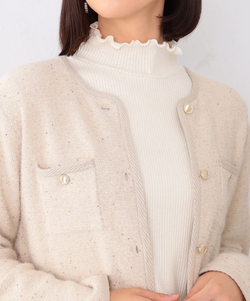 GALLORIA（ギャローリア）の「スパンコールニットカーディガン（カーディガン/ボレロ・レディース・ライトベージュ/ネイビー・S/M/L/LL）」の5枚目の写真