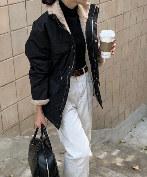 emi+（エミプラス）の「ドロスト裏ボアドッキングミリタリージャケット（ミリタリージャケット・レディース・ベージュ/ブラック・FREE）」の16枚目の写真