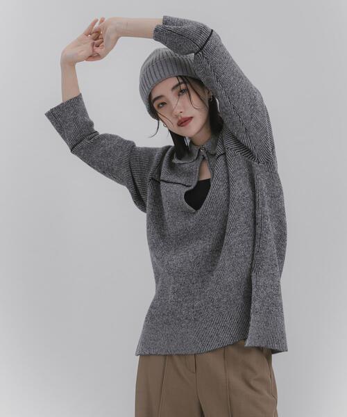 ルーズフカVネックセーター（ニット/セーター）｜SENSE OF PLACE by