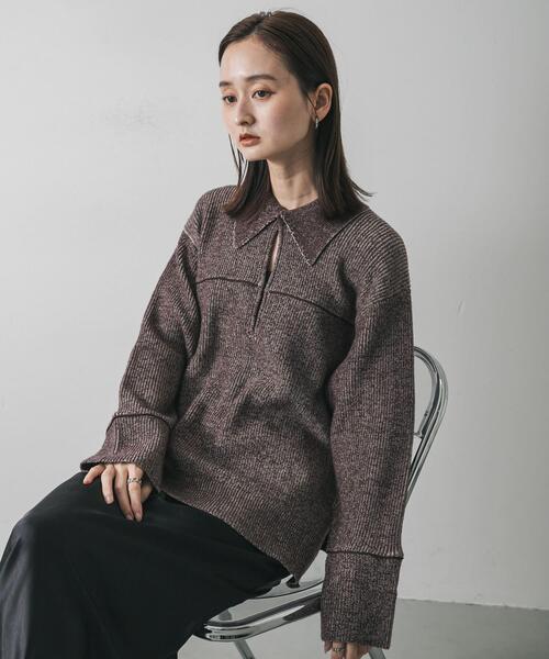 SENSE OF PLACE by URBAN RESEARCH(センスオブプレイスバイアーバンリサーチ)の「ルーズフカVネックセーター(ニット/セーター・レディース・ブラック/ブラウン/レッド・ONE)」の7枚目の写真