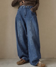 カーブシルエットデニムワイドパンツ