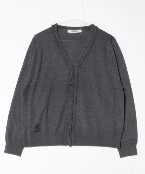 SUPER HAKKA（スーパーハッカ）の「フラワーワンポイント刺繍コットンアクリルフリルタックニットカーディガン（カーディガン/ボレロ・レディース・ベージュ/チャコール/ピンク・FREE）」の3枚目の写真