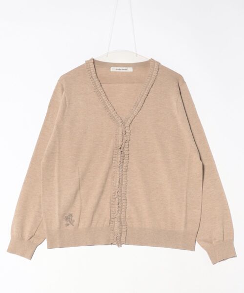 SUPER HAKKA（スーパーハッカ）の「フラワーワンポイント刺繍コットンアクリルフリルタックニットカーディガン（カーディガン/ボレロ・レディース・ベージュ/チャコール/ピンク・FREE）」の5枚目の写真