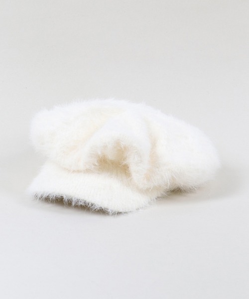 SPINNS（スピンズ）の「ビッグシャギーキャスケット（キャスケット・レディース・ホワイト/ブラック・ONESIZE）」の4枚目の写真