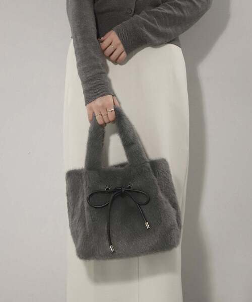 ANEMONE（アネモネ）の「リボンエコファートートバッグ（トートバッグ・レディース・ダークグレー/ライトグレー/グレイッシュベージュ・FREE）」の6枚目の写真