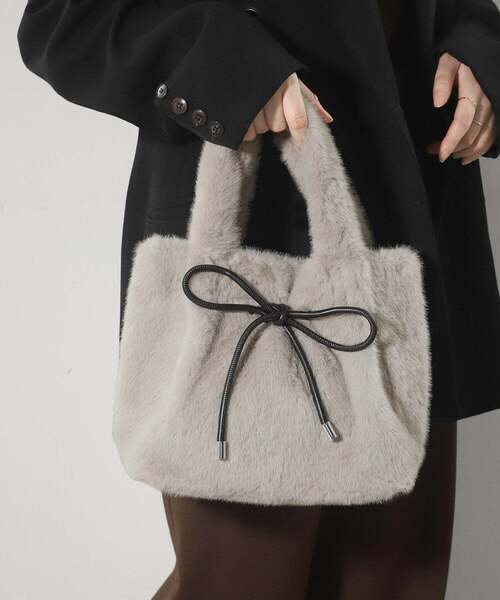 ANEMONE（アネモネ）の「リボンエコファートートバッグ（トートバッグ・レディース・ダークグレー/ライトグレー/グレイッシュベージュ・FREE）」の5枚目の写真