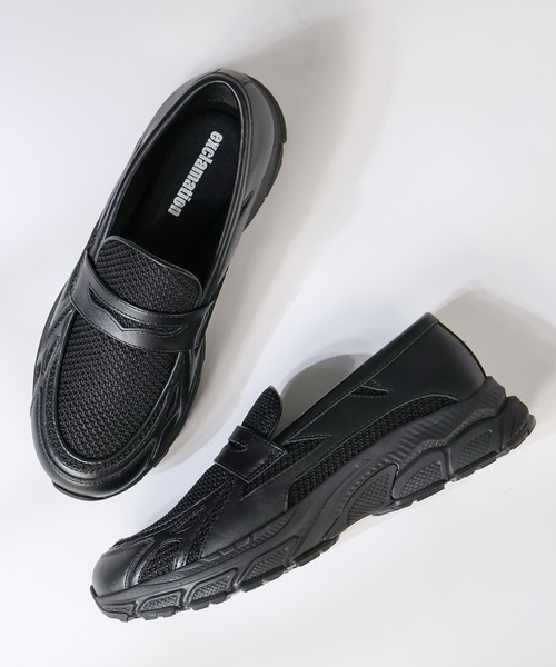 exclamation(エクスクラメーション)の「+4.5cm 軽量厚底 スニーカーソールローファー(ローファー・メンズ・ブラック/シルバー・40/42/44/46)」の1枚目の写真