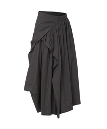 Asymmetrical Draped Layered Long Skirt (FL-256_Charcoal)