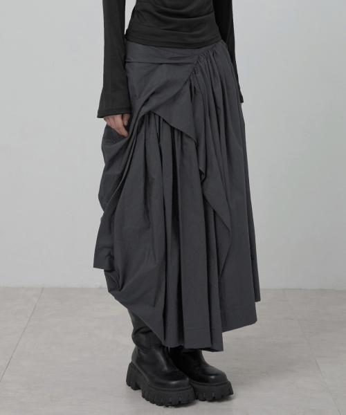 FLAREUP（フレアアップ）の「Asymmetrical Draped Layered Long Skirt