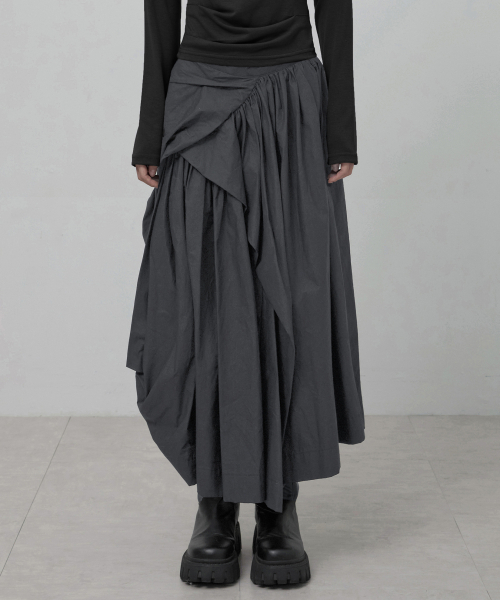 FLAREUP（フレアアップ）の「Asymmetrical Draped Layered Long Skirt