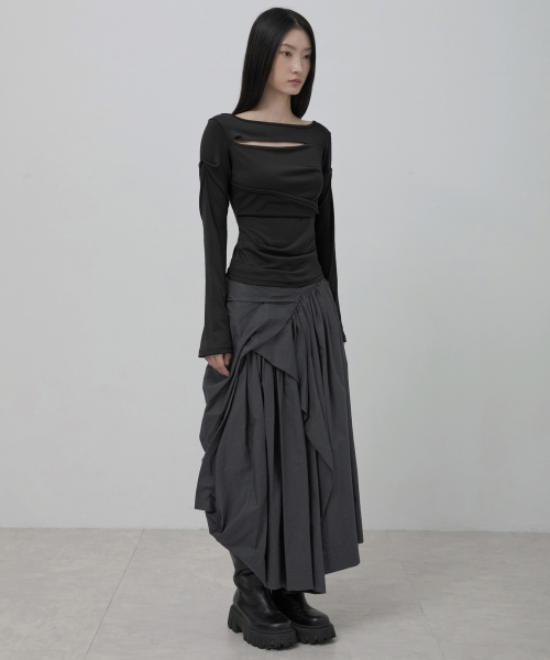 スカート flareup Draped Long Skirt FLAREUP（フレアアップ）の「Asymmetrical Draped Layered Long Skirt