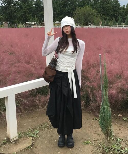 FLAREUP（フレアアップ）の「Asymmetrical Draped Layered Long Skirt