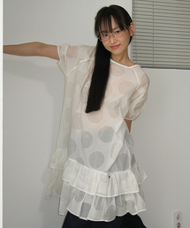 AIRY DOT RUFFLE LAYERED DRESS WHITE
